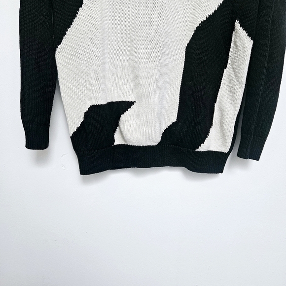 Hugo Boss Womens S Siginy Jumper Colorblock Knit Oversized Sweater Black/White - Picture 9 of 12